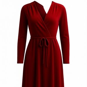 INC International Concepts Red Velvet Wrap Dress with Bishop Sleeves